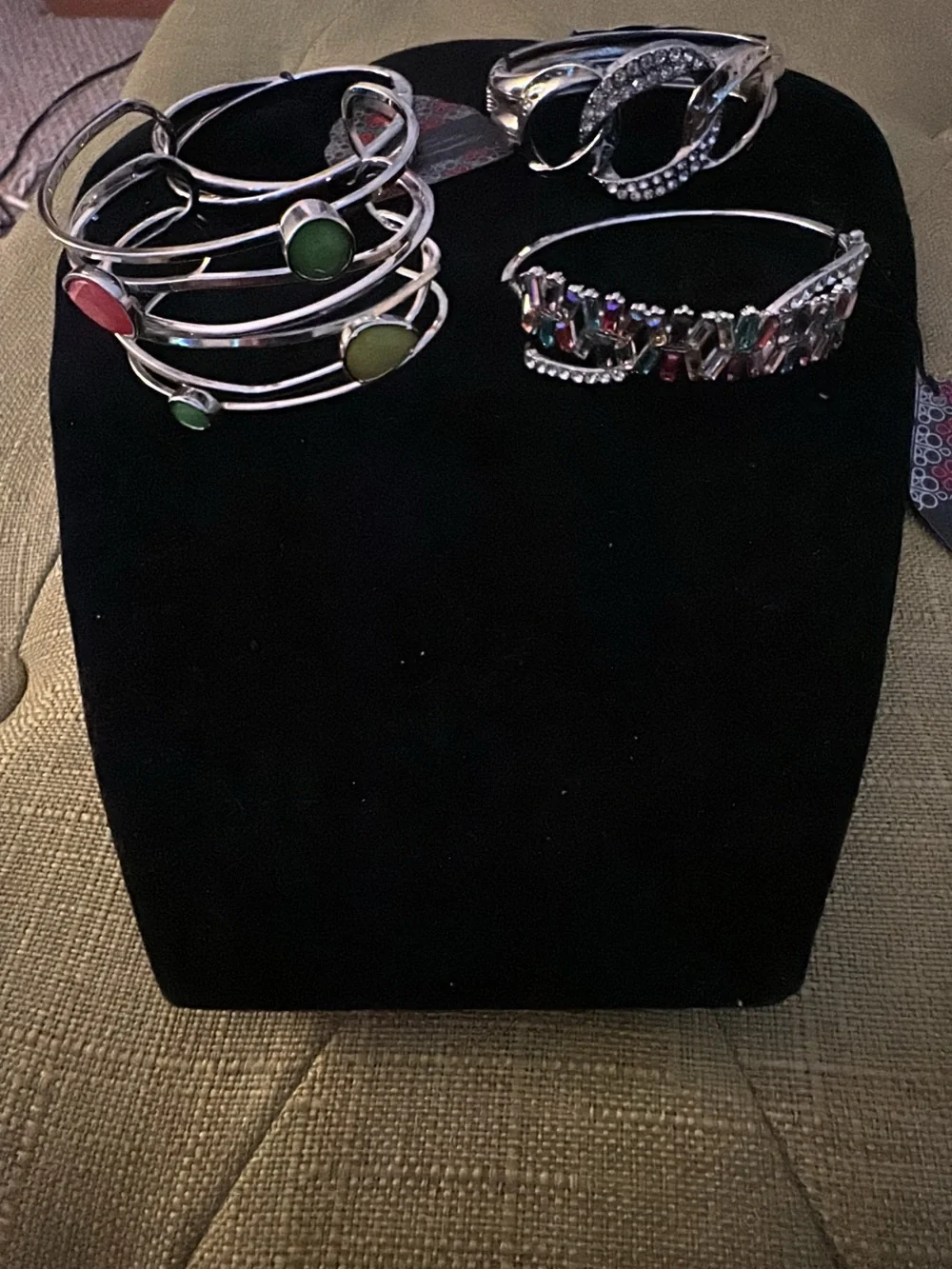 4 paparazzi Silver Cuff Bracelet Sets with Green and Red Accents